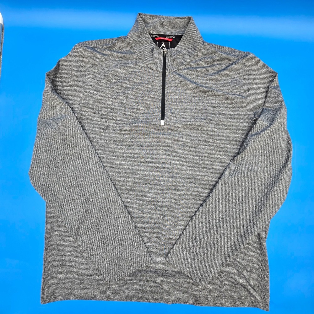 Gerry Mens XXL Grey Space Dye Quarter Zip Pullover Mock Neck Performance Top